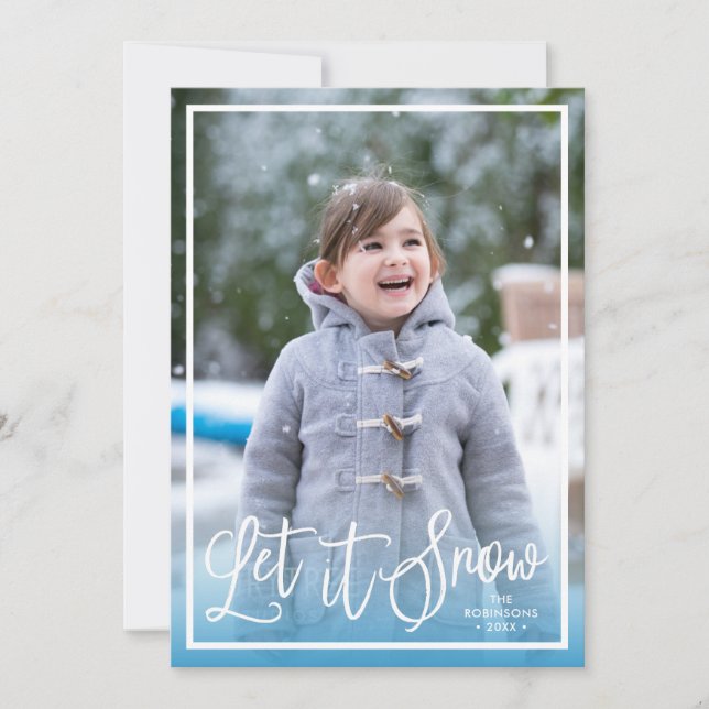 Blue Script Let it Snow Holiday Photo (Front)