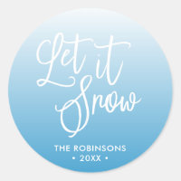 Blue Script Let it Snow Winter Holiday Classic Round Sticker
