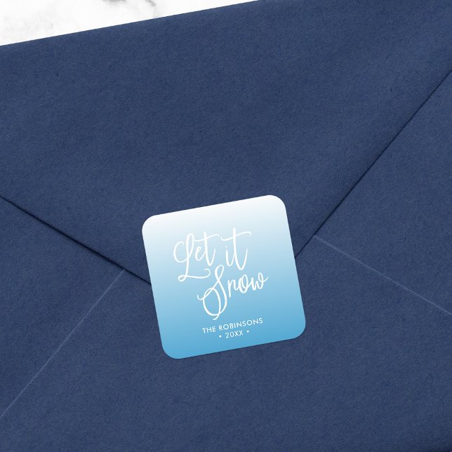 Blue Script Let it Snow Winter Holiday Square Sticker (Creator Uploaded)