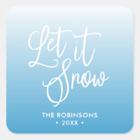 Blue Script Let it Snow Winter Holiday Square Sticker