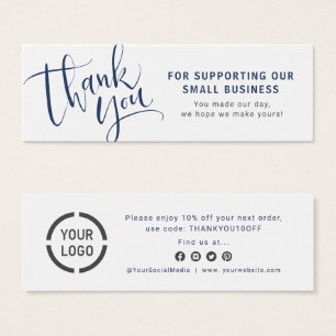 Blue script & logo business thank you insert