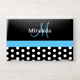 Blue Script Monogram Black White Polka Dot HP Laptop Skin