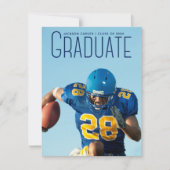 Blue Script Overlay Graduate Photo Football Player Announcement (Front)