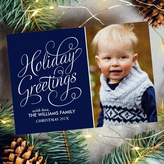 Blue Script Typography Holiday Greetings Card (Creator Uploaded)