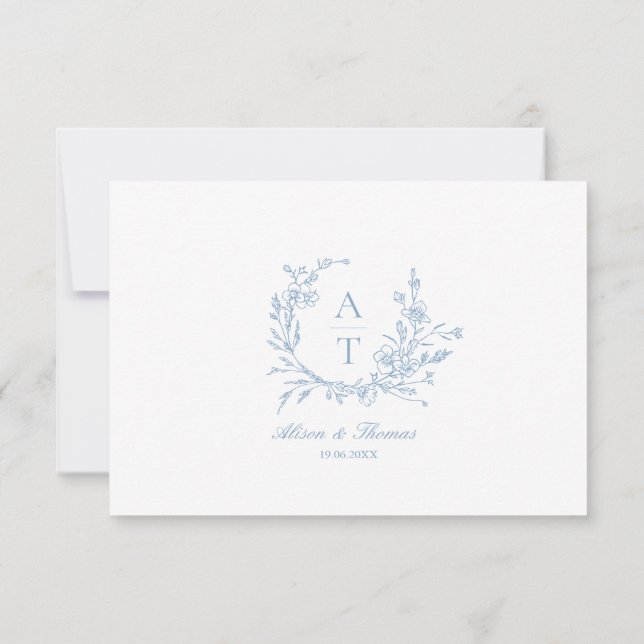 Blue Script Wildflower Monogram Details Card (Back)
