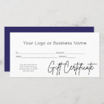 Blue Script Your Logo Business Gift Certificate Cards