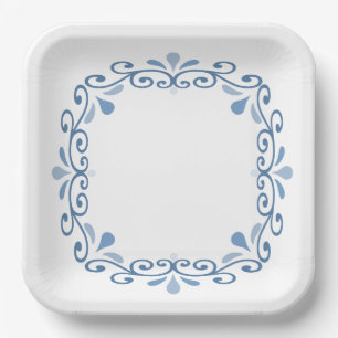 Blue scroll border paper plates