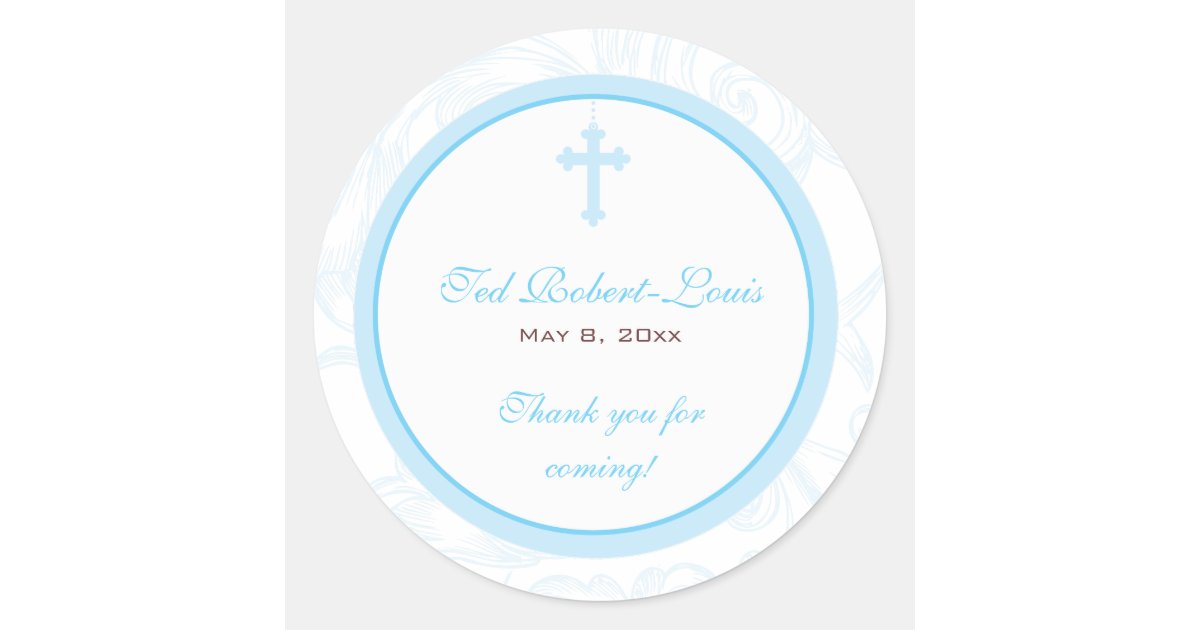 Blue Scroll Cross Address Label/Favor Sticker Zazzle