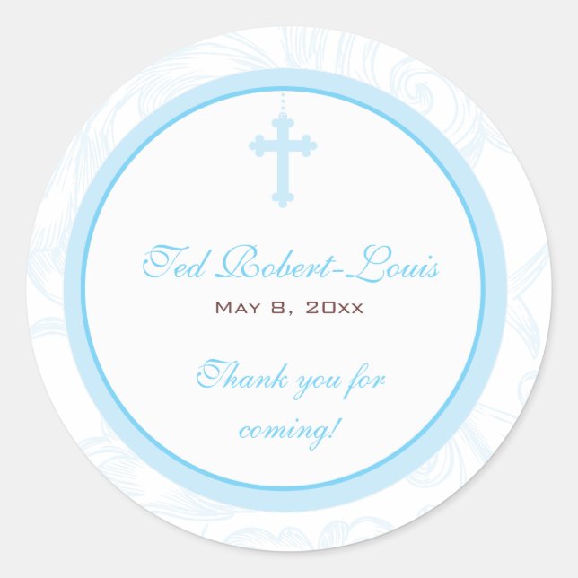 Blue Scroll Cross Address Label/Favor Sticker (Front)