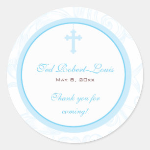 Blue Scroll Cross Address Label/Favor Sticker