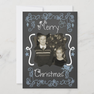 Blue Scrolls Customized Photo Holiday Card