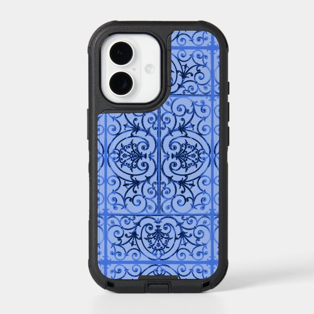 Blue scrollwork pattern otterbox iPhone case (Back)