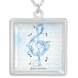 Blue scrollwork sol note key custom necklace