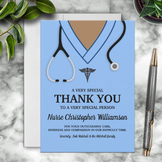 Blue Scrubs Nurse Thank You Card