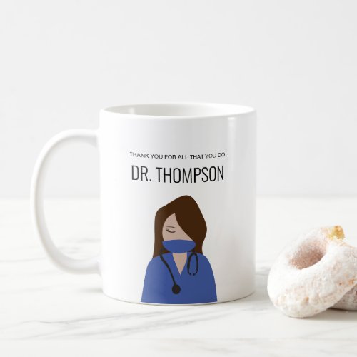 Blue scrubs Thank you Female Doctor illustration Coffee Mug