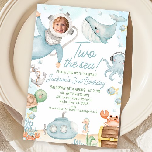 Blue Scuba Diver Two The Sea 2nd Birthday Invitation