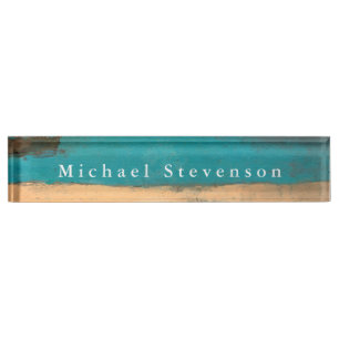 Blue Sea Abstract Modern Design Unique Personal Desk Name Plate