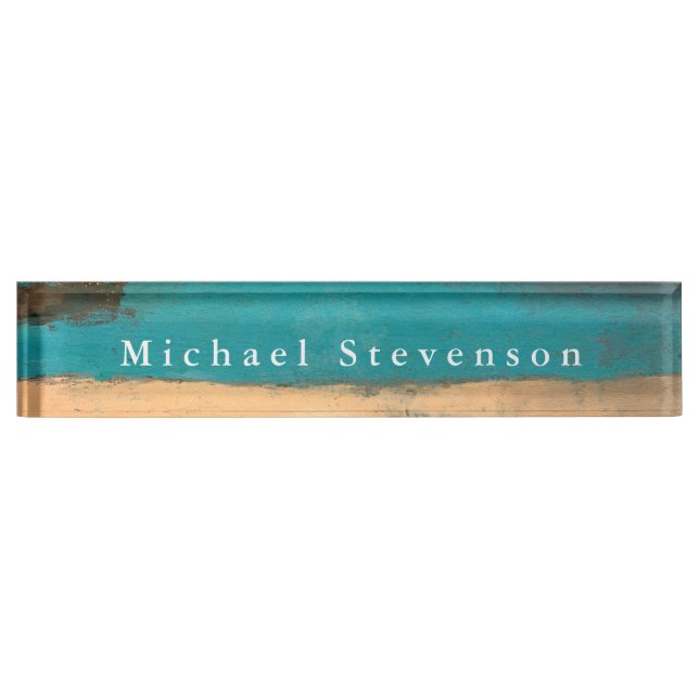 Blue Sea Abstract Modern Design Unique Personal Desk Name Plate (Front)