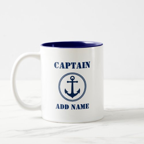 Blue Sea Anchor Captain Add Name or Boat Name sa0a Two_Tone Coffee Mug