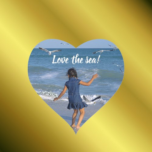 Blue Sea and Beach Joy Happy Dance Photo Text Heart Sticker