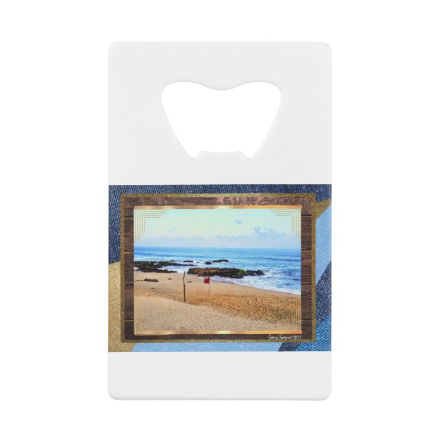 Blue Sea and Red Flag Credit Card Bottle Opener (Front)
