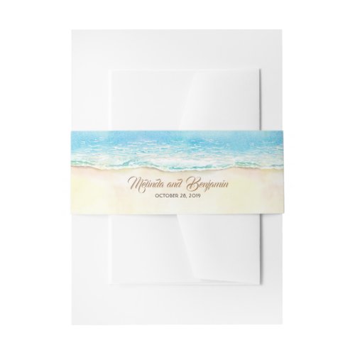 Blue Sea and Sand Watercolor Destination Wedding Invitation Belly Band