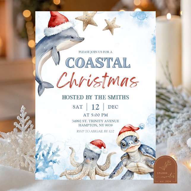Blue Sea Animal Coastal Christmas Invitation (Creator Uploaded)