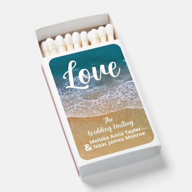 Blue Sea Beach Wedding Matchboxes (Front Open)