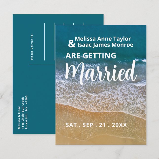 Blue Sea Beach Wedding Save The Date  Announcement Postcard (Front/Back)
