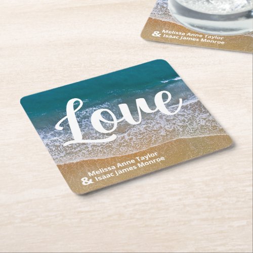 Blue Sea Beach Wedding Square Paper Coaster