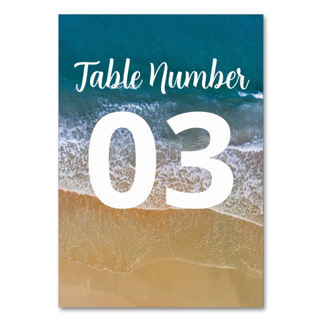 Blue Sea Beach Wedding Table Number (Front)