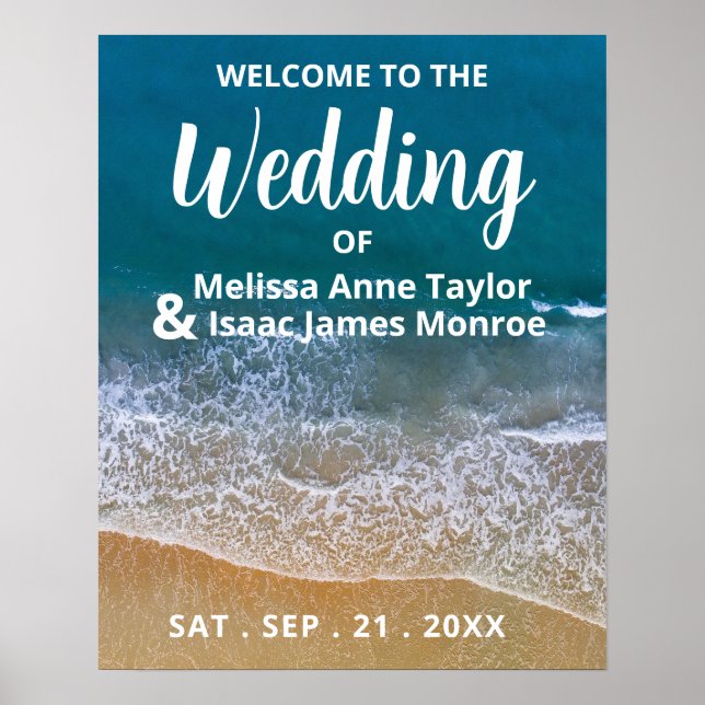Blue Sea Beach Wedding Welcome Poster (Front)