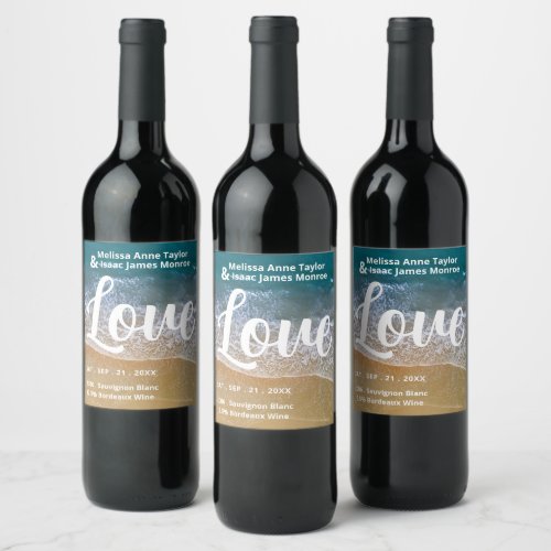 Blue Sea Beach Wedding Wine Label