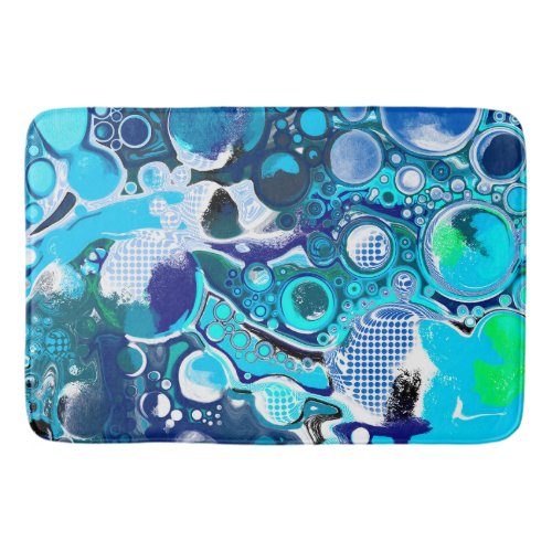 Blue Sea Bubbles Abstract Art Bath Mat