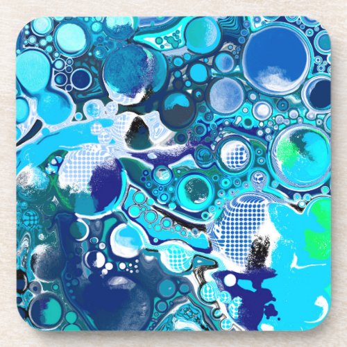 Blue Sea Bubbles Abstract Art Beverage Coaster