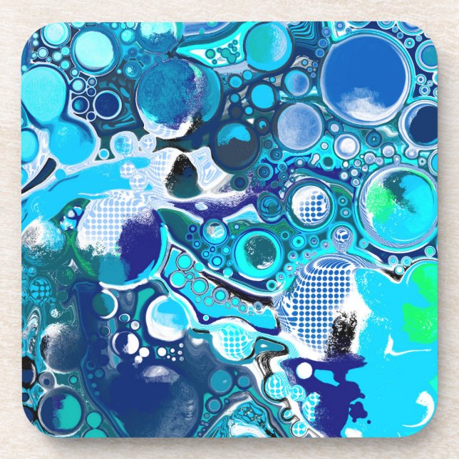 Blue Sea Bubbles Abstract Art Beverage Coaster (Front)