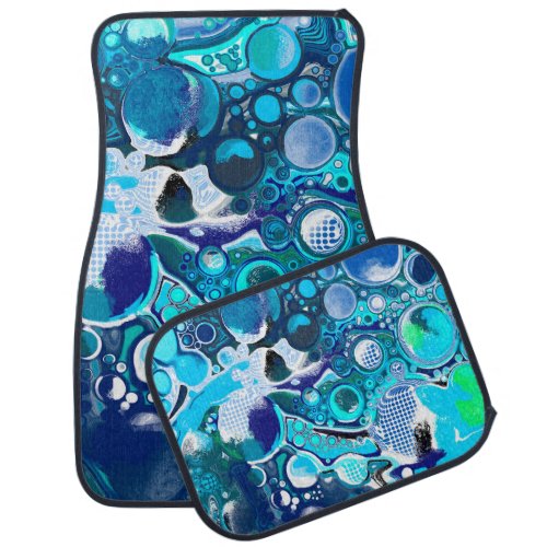 Blue Sea Bubbles Abstract Art Car Floor Mat