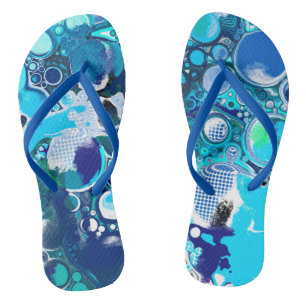 Blue Sea Bubbles Abstract Art Flip Flops