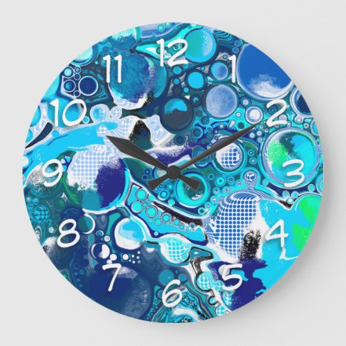 Blue Sea Bubbles Abstract Art Large Clock