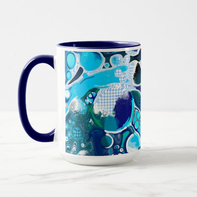 Blue Sea Bubbles Abstract Art Mug (Left)