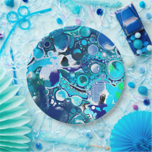 Blue Sea Bubbles Abstract Art  Paper Plates