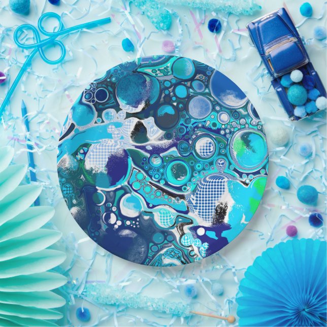 Blue Sea Bubbles Abstract Art  Paper Plates (Party)