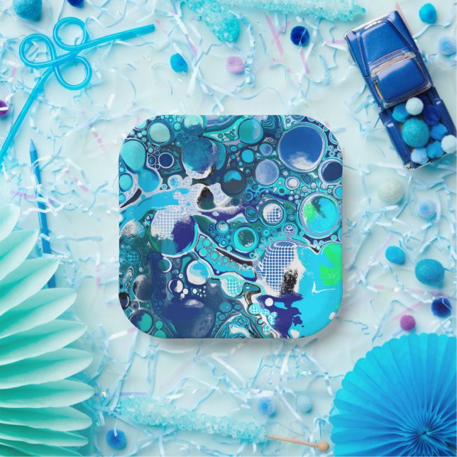 Blue Sea Bubbles Abstract Art  Paper Plates (Party)