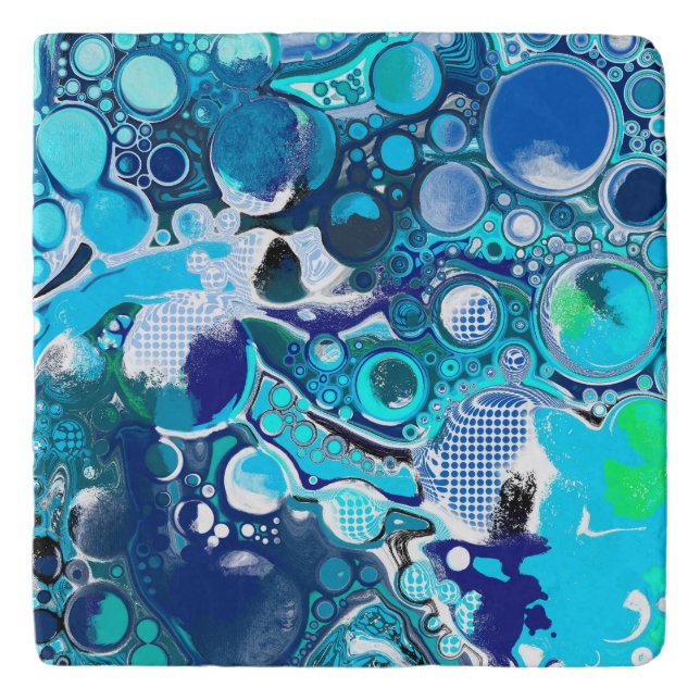 Blue Sea Bubbles Abstract Art Trivet (Front)