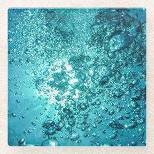 Blue Sea Bubbles Glass Coaster