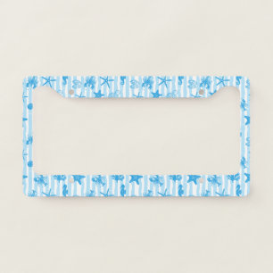 Blue Sea Creatures Nautical Doodle Pattern License Plate Frame