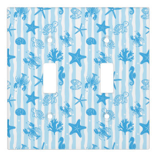Blue Sea Creatures Nautical Doodle Pattern Light Switch Cover