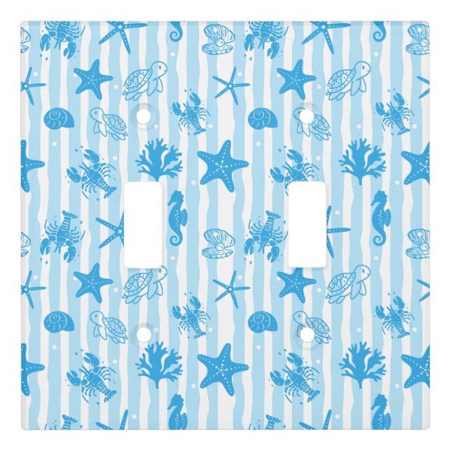 Blue Sea Creatures Nautical Doodle Pattern Light Switch Cover (Front)