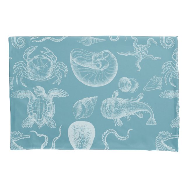 Blue Sea Creatures Vintage Illustration Modern Pillow Case (Front)