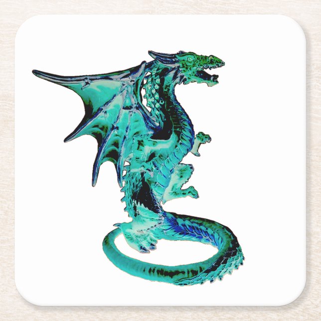 Blue Sea Dragon Fantasy Ocean Creature Artwork Square Paper Coaster (Front)